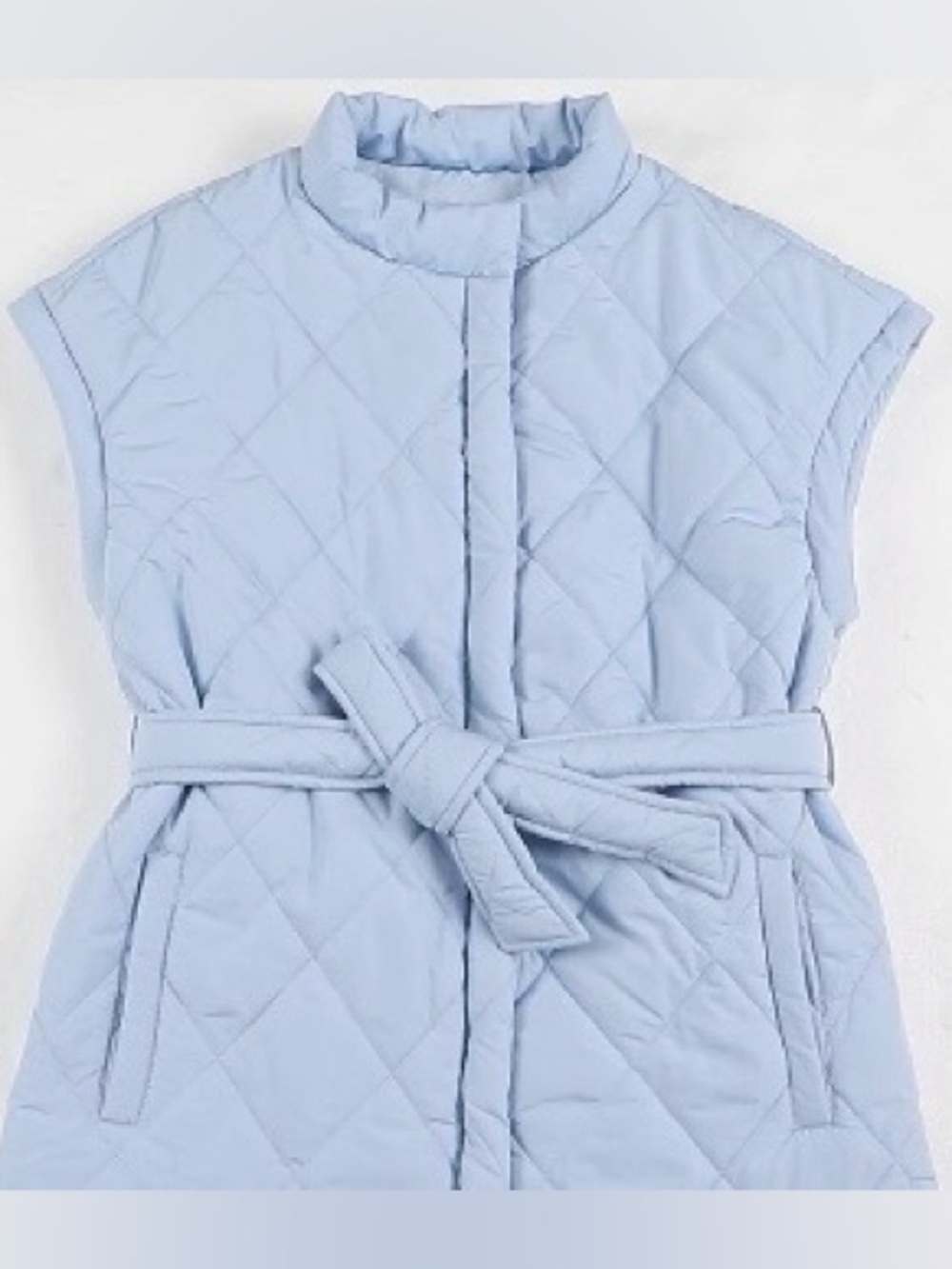Jeanewpole1 Quilted Belted Sleeveo, Vest Jacket - Light Blue, size S,  NWT - Picture 9 of 12